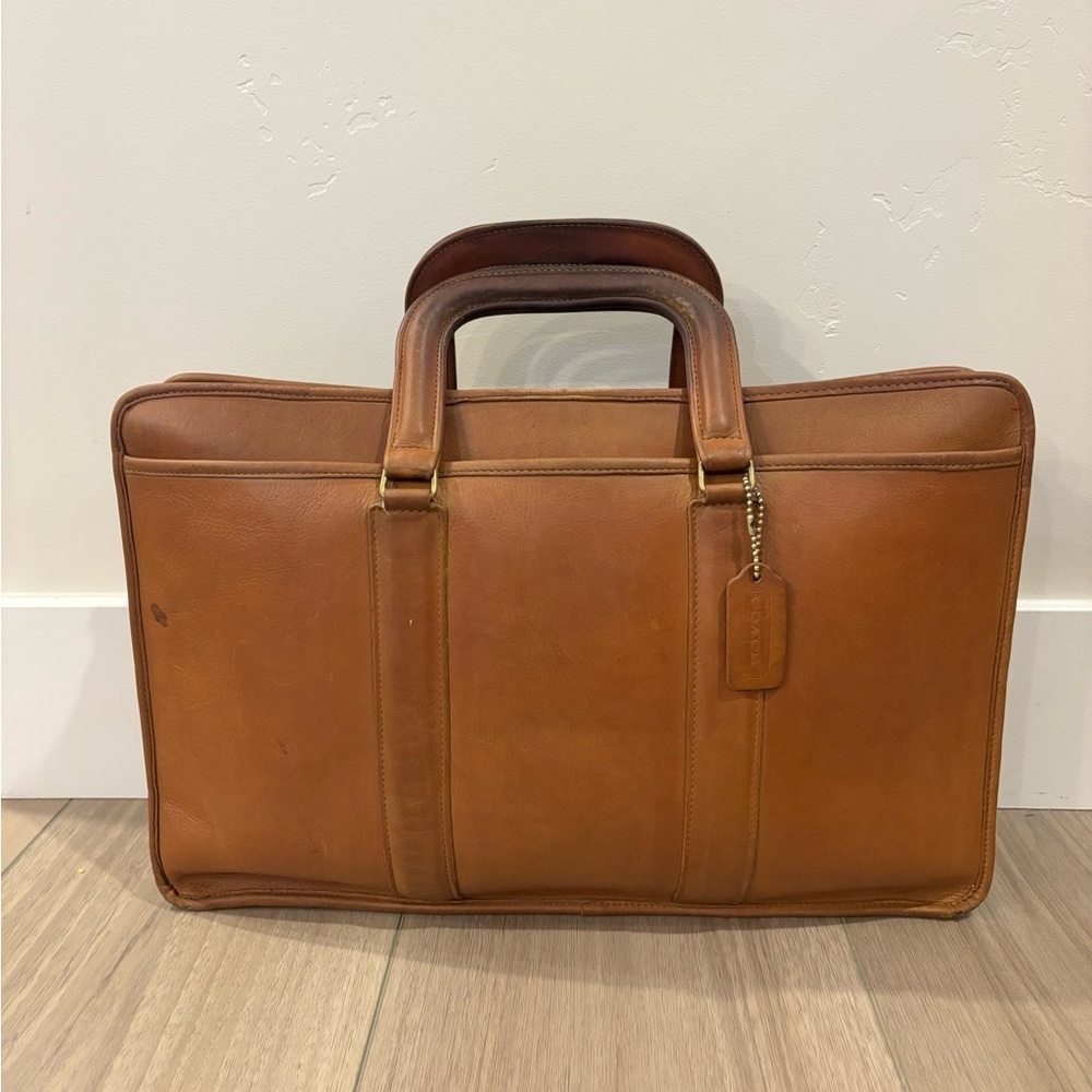 Vtg Coach Leather Embassy Briefcase Purse Handbag British Tan Brown Made in USA - Picture 1 of 12